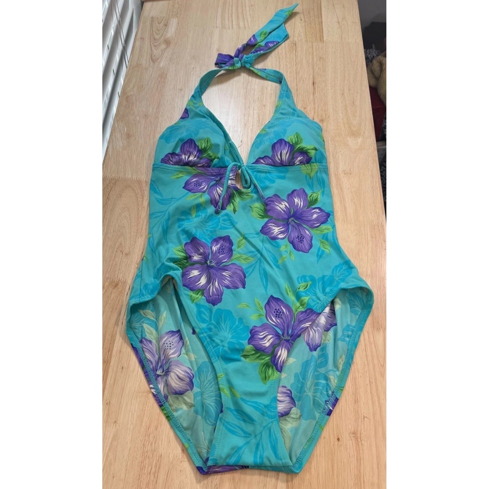 St. Tropez Swimwear‎ Women's Blue Floral Halter Padded Stretch One Piece - 10